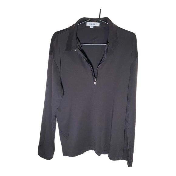 CALVIN KLEIN 1/4 Zip Up Collar Black Pullover Long Sleeve Shirt Men's Size Large - Picture 4 of 6